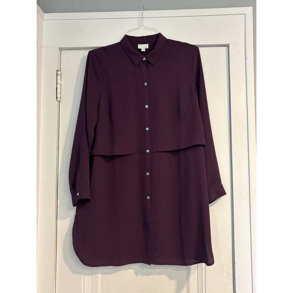 J. Jill Button Up Shirt Womens Plum Long Sleeve Tunic Top Size Large EUC